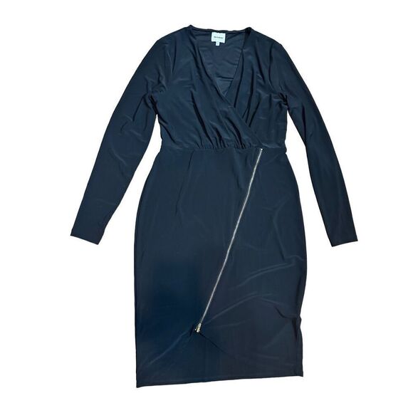 Ashley Graham Beyond Long Sleeve Black Asymmetrical Zip Slimming Dress Sz 10 - Picture 7 of 8